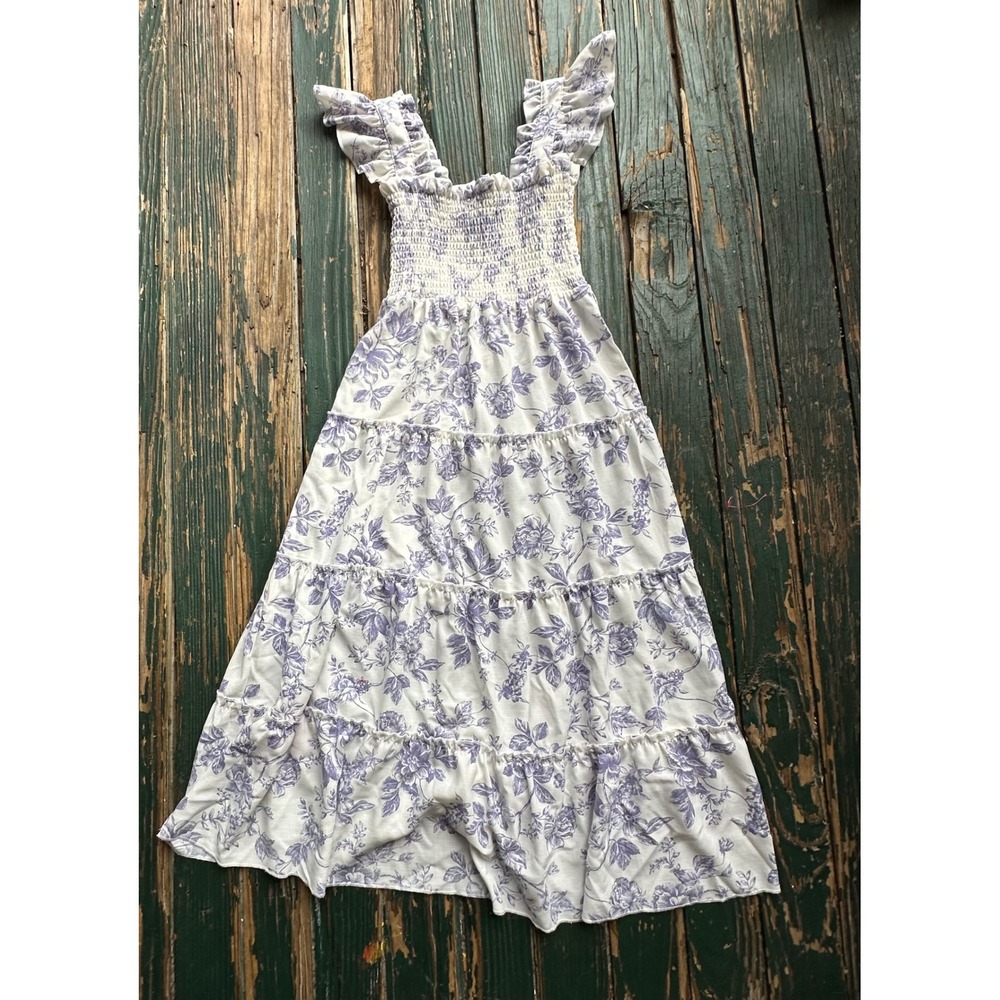I.N. Girl Purple White Floral Smocked Tiered Maxi Dress Size 7